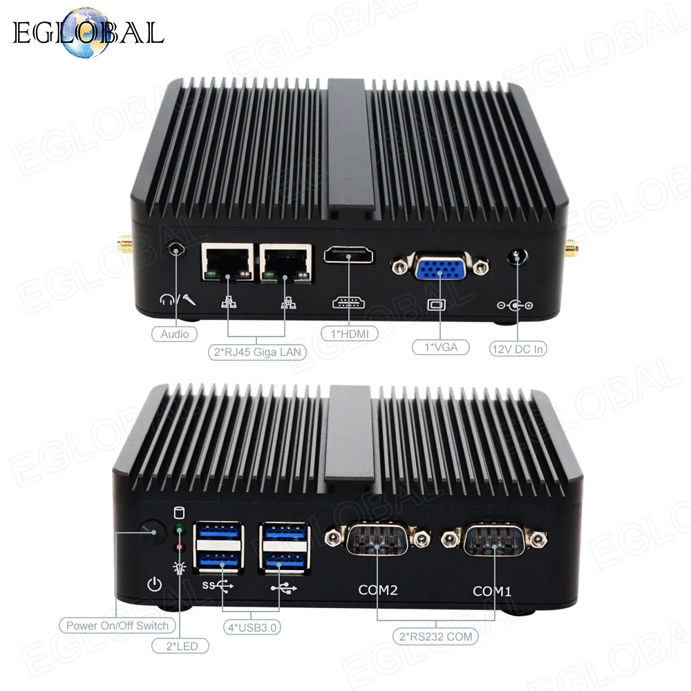 Мини-компьютер Eglobal Intel Celeron J4125 J4105 N4100 без вентилятора 2LAN 2COM HDMI VGA 3 года гарантии |