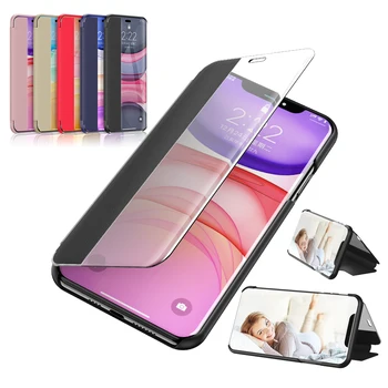

New Style Clear View Smart Window Flip Case for iPhone 6 6s 7 8 Plus X XR XS 11 Pro Max Stand Leather Back Covers 11Pro iPhone11