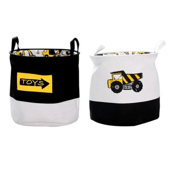 

2 Pcs Cartoon Cars Printed Storage Basket for Toys Fabric Clothes Organizer Folding Large Laundry Basket for Dirty Clothes 40X33
