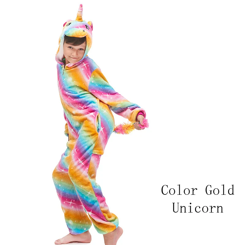 Детские пижамы; зимняя одежда для сна; комбинезоны для мальчиков; пижамный комплект для девочек; Милая Пижама кигуруми с единорогом и скелетом; детская пижама - Цвет: Color Gold TianMa