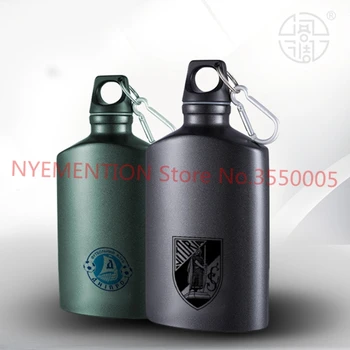 

10pcs Outdoor Sports Water Bottle Lightweight Aluminum Flask Leak-proof Military Canteen Oval Kettle Loop Lid Narrow Mouth