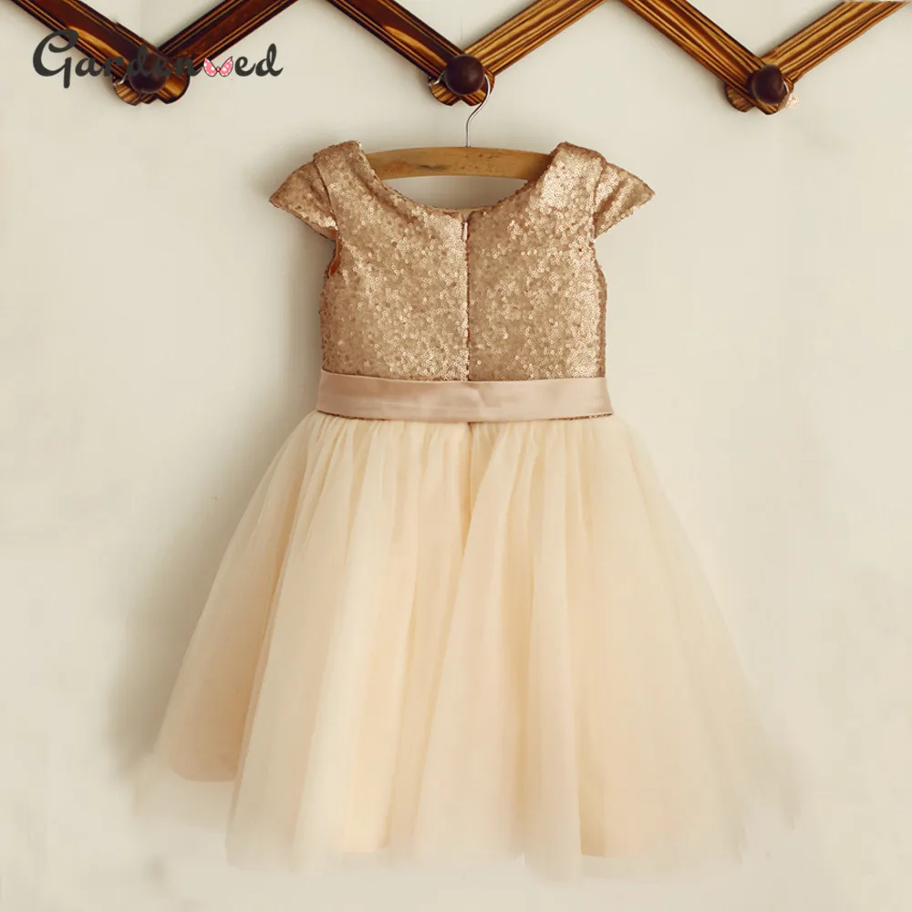 

Vintage Top Glitter First Communion Dress Tulle Skirt Kid Flower Girl Dresses Satin Bow Sashes Kids Prom Dresses Girls Ball Gown