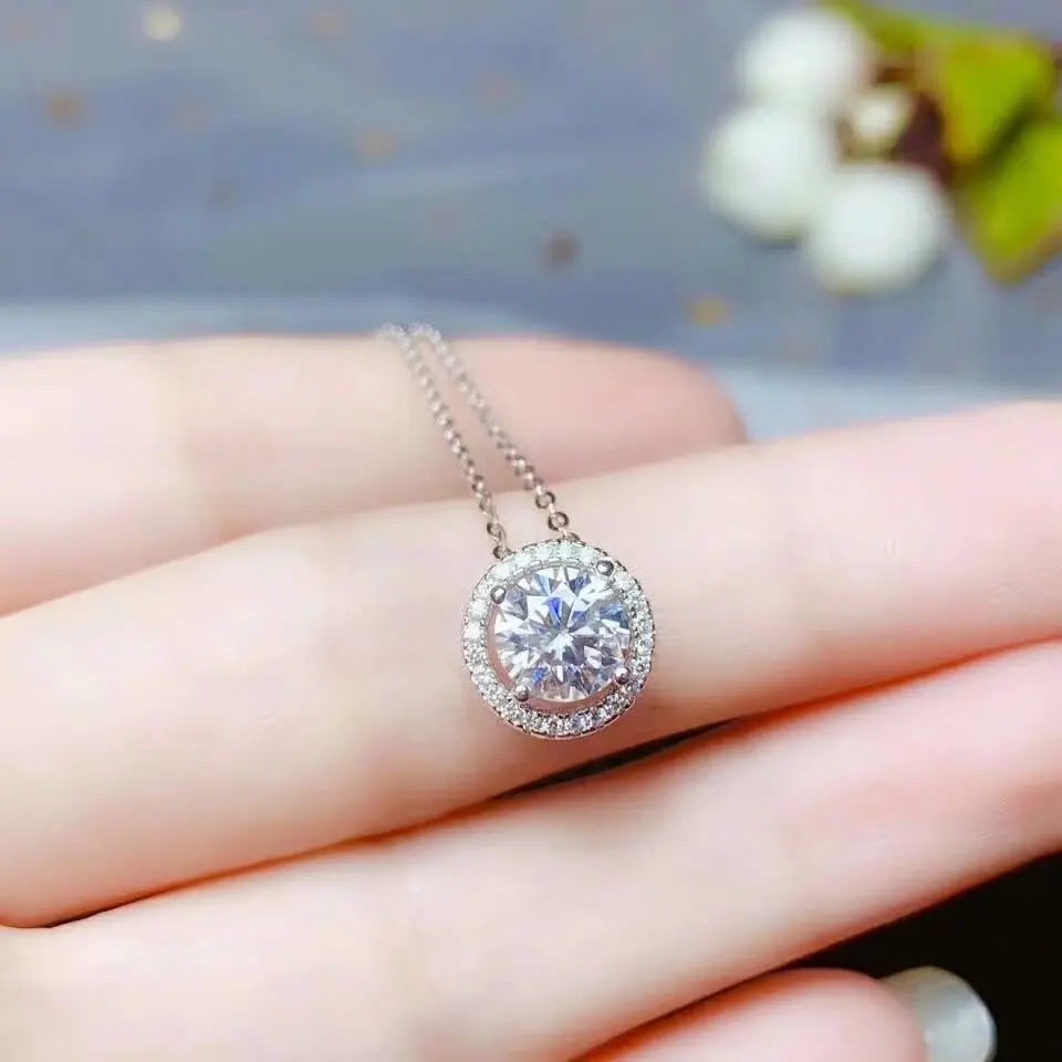 

shilovem 925 sterling silver Moissanite Diamond pendants send necklace women classic wedding plant new vvs 1ct bz6.56.599agsz