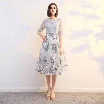 

Elegant Prom Dresses K326 O-Neck Half Sleeve Women Party Dress 2020 Knee-Length Sexy Prom Gowns Stylish Lace Formal Vestido