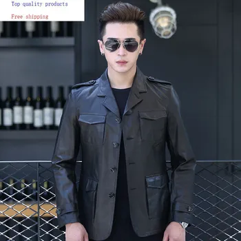 

2020 Real Goatskin Leather Coat Spring Autumn Genuine Leather Jacket Men Blazer Slim Suit Collar windbreaker D-178086