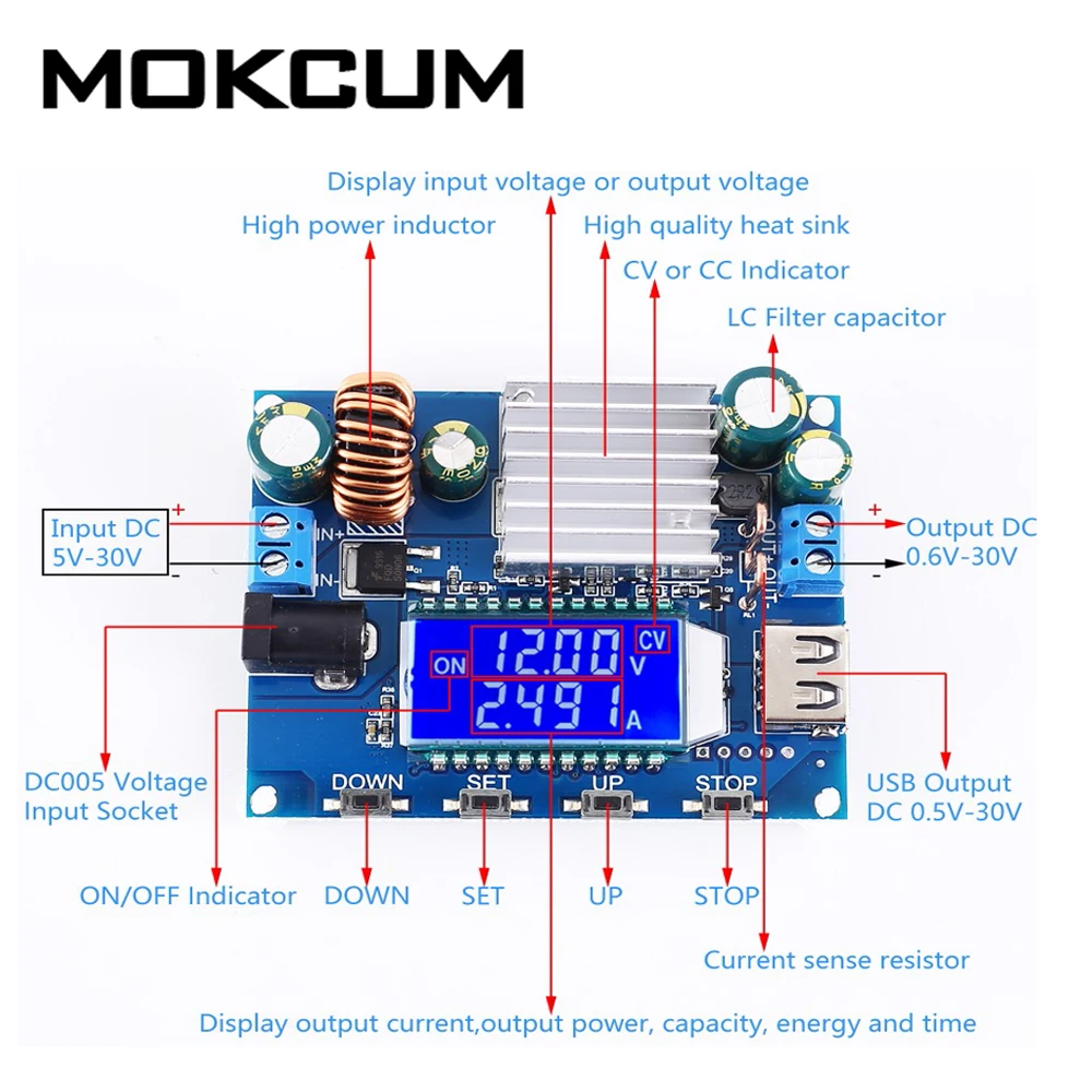CC CV Regolabile 3A 35W DC 5 -30V A DC 0.5 -30V Step Up Down Buck Boost Converter Modulo Di Alimentazione Regolatore Di Tensione - Foto 13