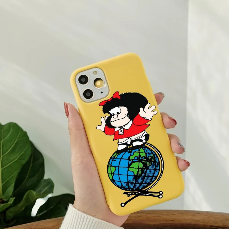 Argentina Quino Mafalda Girl Classic Image Soft Yellow Phone Case for iPhone 12 Mini 11 Pro SE2020 XS X XR Max 8 7 6S 6 Plus iphone 8 plus waterproof case