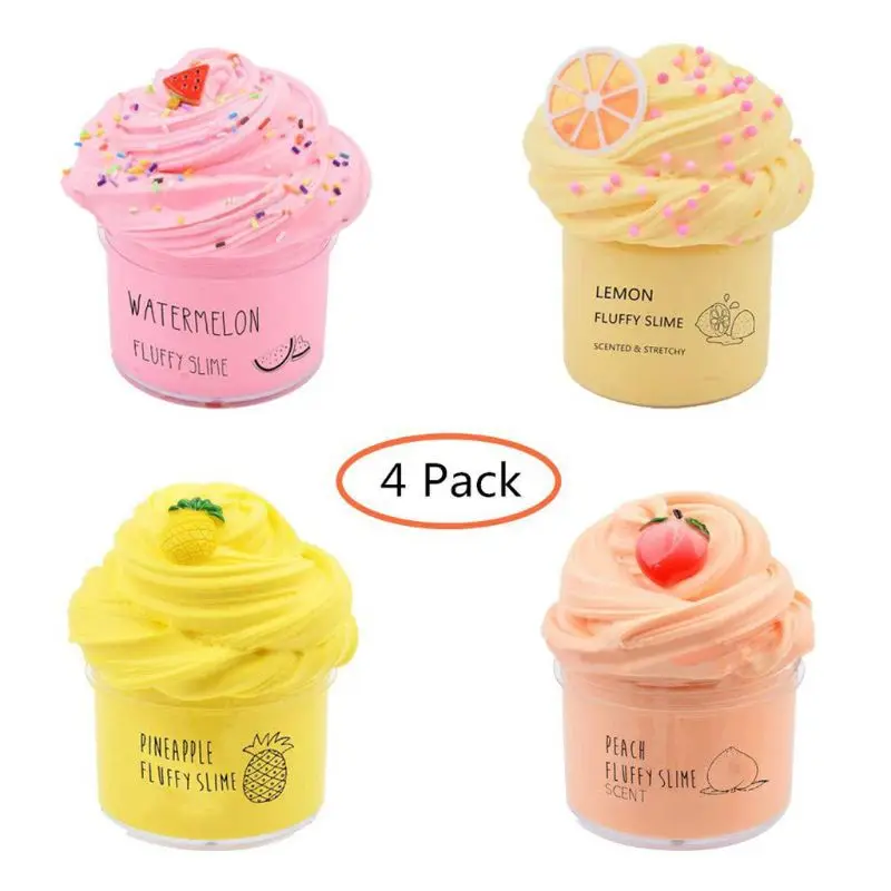 

4Pcs Lemon Slime Fruit Slime Pineapple Slime Non-Sticky Slime Stress Relief Toy