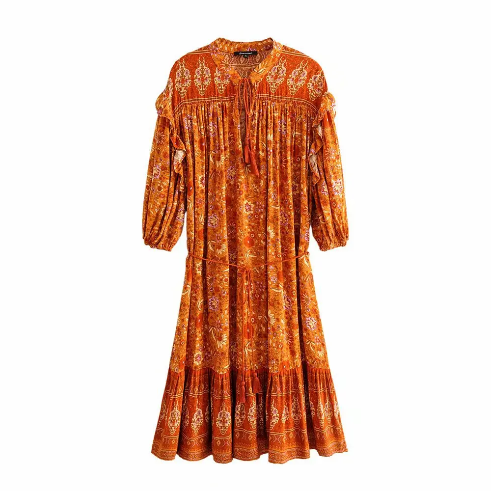 

2020 chun xin Products in Europe And American Style WOMEN'S Dress Drawstring Printed Mid-length Dress A8ns117