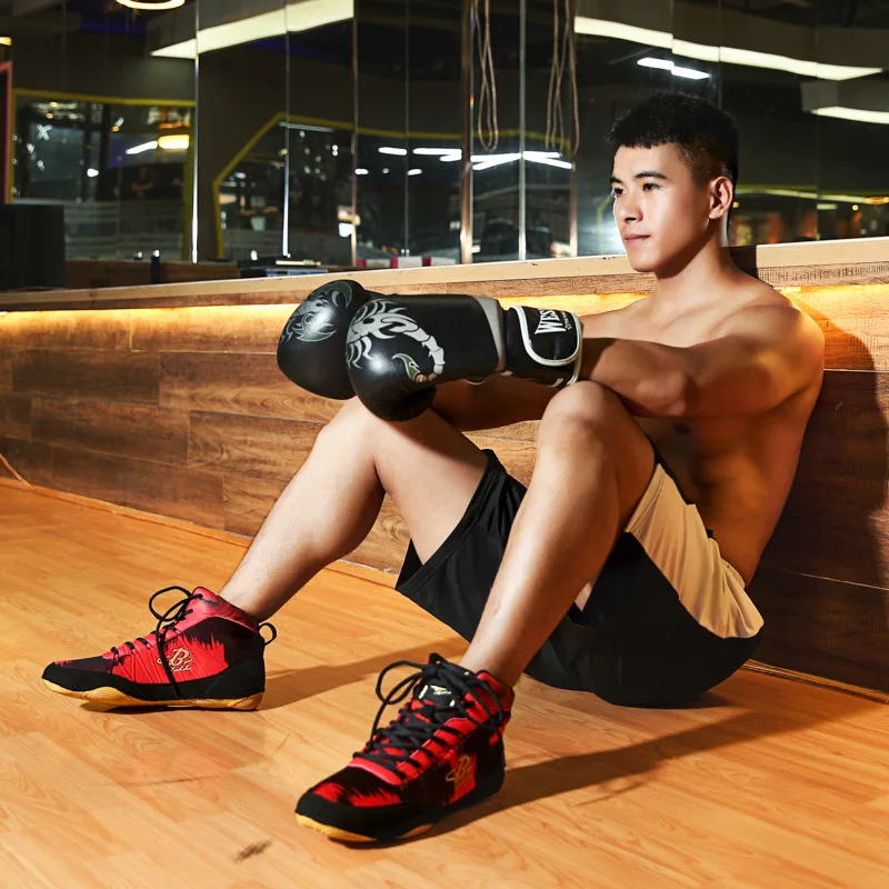 Мужская обувь для бокса с высоким берцем; женские борцовские кроссовки; дышащие Нескользящие тренировочные кроссовки для боевых искусств; D0878