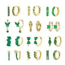 

925 Sterling Silver Green Color Zircon Small Hoop Earrings for Women Gold Earrings Jewelry New Arrival Wholesale and Retail