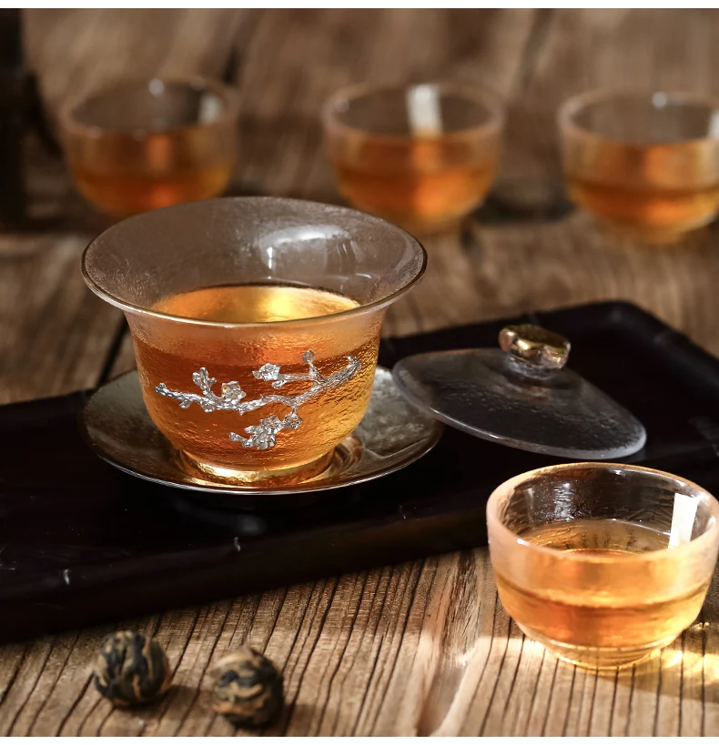 Gaiwan Стекло 150 мл чай соусница для тарелки набор крышек серебряные пиалы для чая чайный набор кунг-фу Мастер чашка чайная посуда для напитков контейнер ремесла Декор