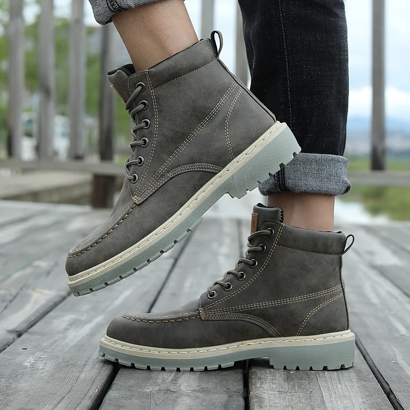 

Fashion Men with fur Boots Mens Winter Snow Ankle High Top Casual Shoes Men Leather keep warm Shoes Footwear botas hombre