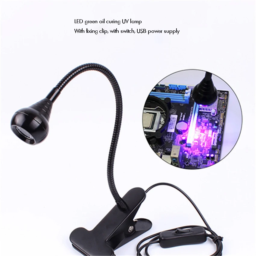 3W UV LED Black Light Fixtures with Gooseneck and Clamp for UV Gel Nail and Ultraviolet Curing, Portable Ultra Violet Blacklight