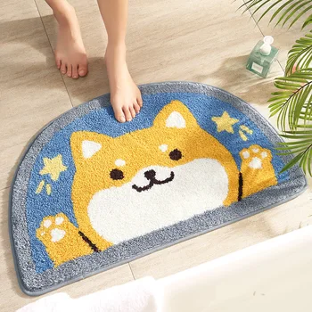 

45*75cm Semicircle Cartoon Cute Cat Shiba Inu Corgi Dog Household Mat Soft Flocking Rug Floor Doormat Bedroom Living Room Carpet