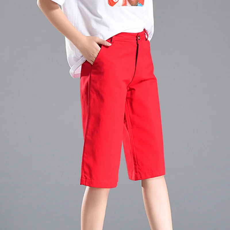 Half Long Shorts Harajuku Pockets Sweet Loose Wide Leg High Waist Women Shorts Womens Pockets Summer Korean Style Sweet Ladies