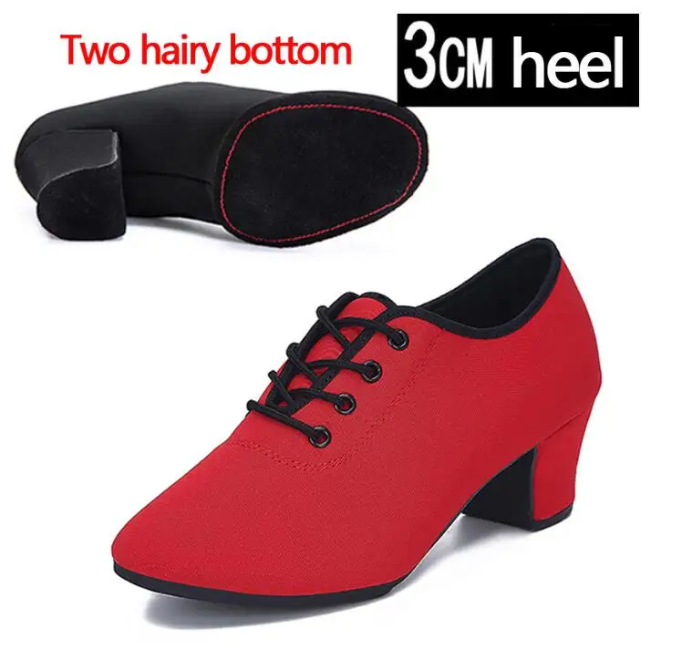 Женские черные туфли для латинских танцев оксфорды, кожа и резиновая подошва, не сужающийся книзу массивный каблук, Женская Современная обувь для латинских танцев высокий каблук 3-5 см - Цвет: 3CM Red2