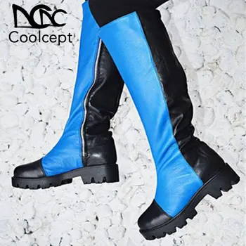 

Coolcept Women Knee Boots Fashion Mixed Color Winter Shoes Women Warm Fur Long Boots Platform Lady High Heel Footwear Size 35-43
