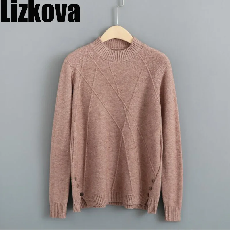 

2019 Sweater Women Solid Color Half High Collar Sweater Knitted Pullover Irregular Bottom edge