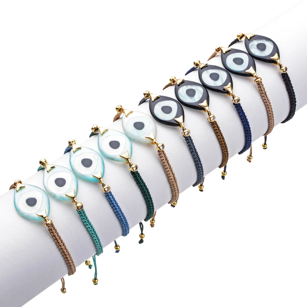 Boho Style Adjustable Black Rope Friendship Crystal Bracelet Evil eye