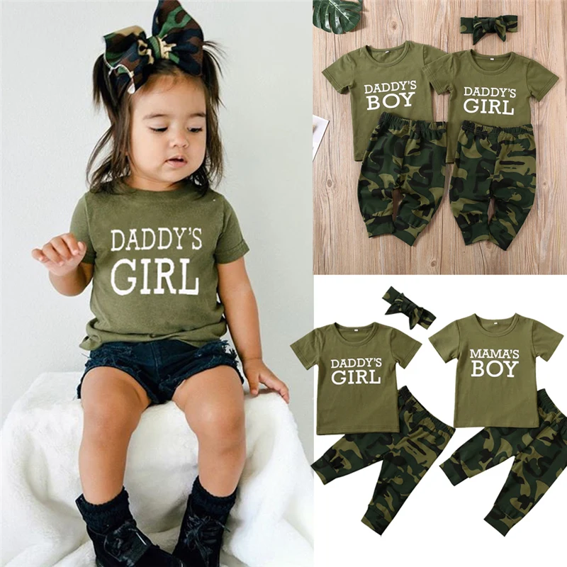 Camo Baby Girl Clothes Short Sleeve Ruffle Romper Camouflage Skirt with Headband 3PCS Infant Girl Summer Outfit Set