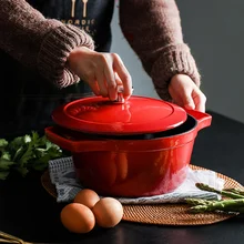 Чугунная фарфоровая эмалированная Бытовая газовая тушеная кастрюля электромагнитная плита газовая кухонная рисовая кастрюля пузатая тушеная земная кастрюля