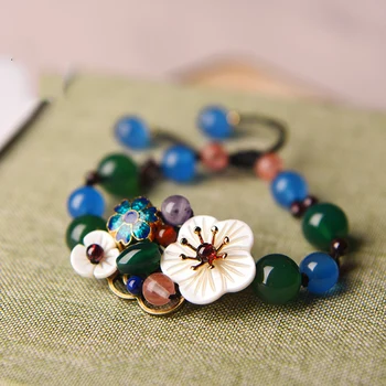 

Chinese Blue Ethnic Bracelet Flower Bead For Women Hand Chain For Girl Best Friends Flower Retro present Jewelry Dropshipping
