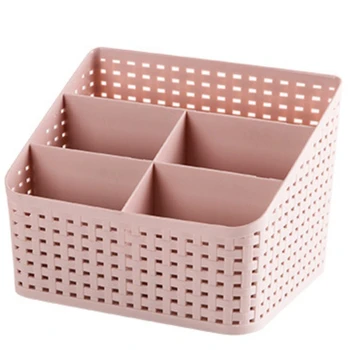 

Hollow Design Plastic Cosmetic Storage Box Desk Remote Control Makeup Brush Holder Office Bathroom Toiletry Organizer
