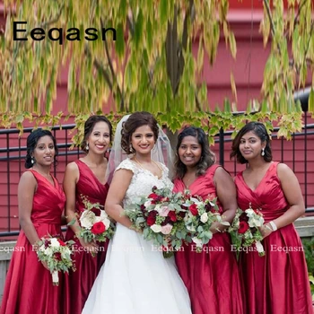 

Vintage Burgundy Satin Bridesmaid Dresses 2020 African Formal Party Dress for Wedding Long A-line Maid of Honor Gowns Plus Size
