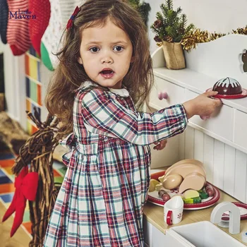 

Little Maven Children's wear Autumn New The European and American wind little girl Plaid Dress Plaid long sleeve dress