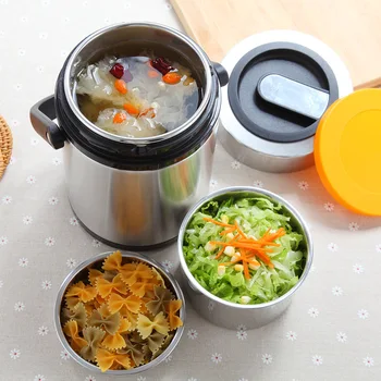 

1.6L/2L Three-layer Vacuum Stainless Steel Insulated Lunch Box Multi-layer Inner Compartment Adult Portable Thermos Bucket