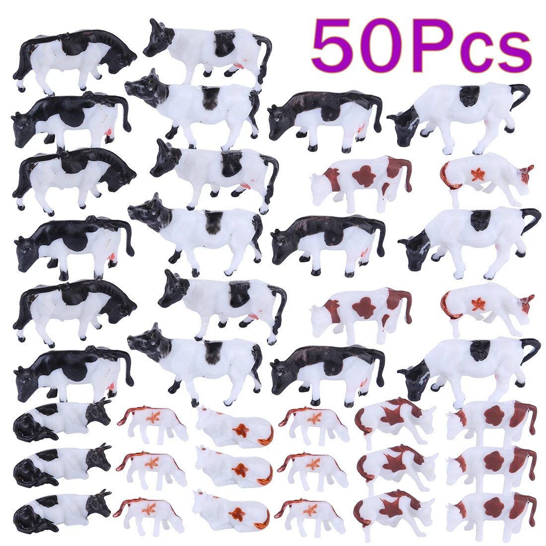

50 pcs 1:87 Dairy Cattle Animal Model Small Colored Cow Model Toy for Sand Table Model Building Model