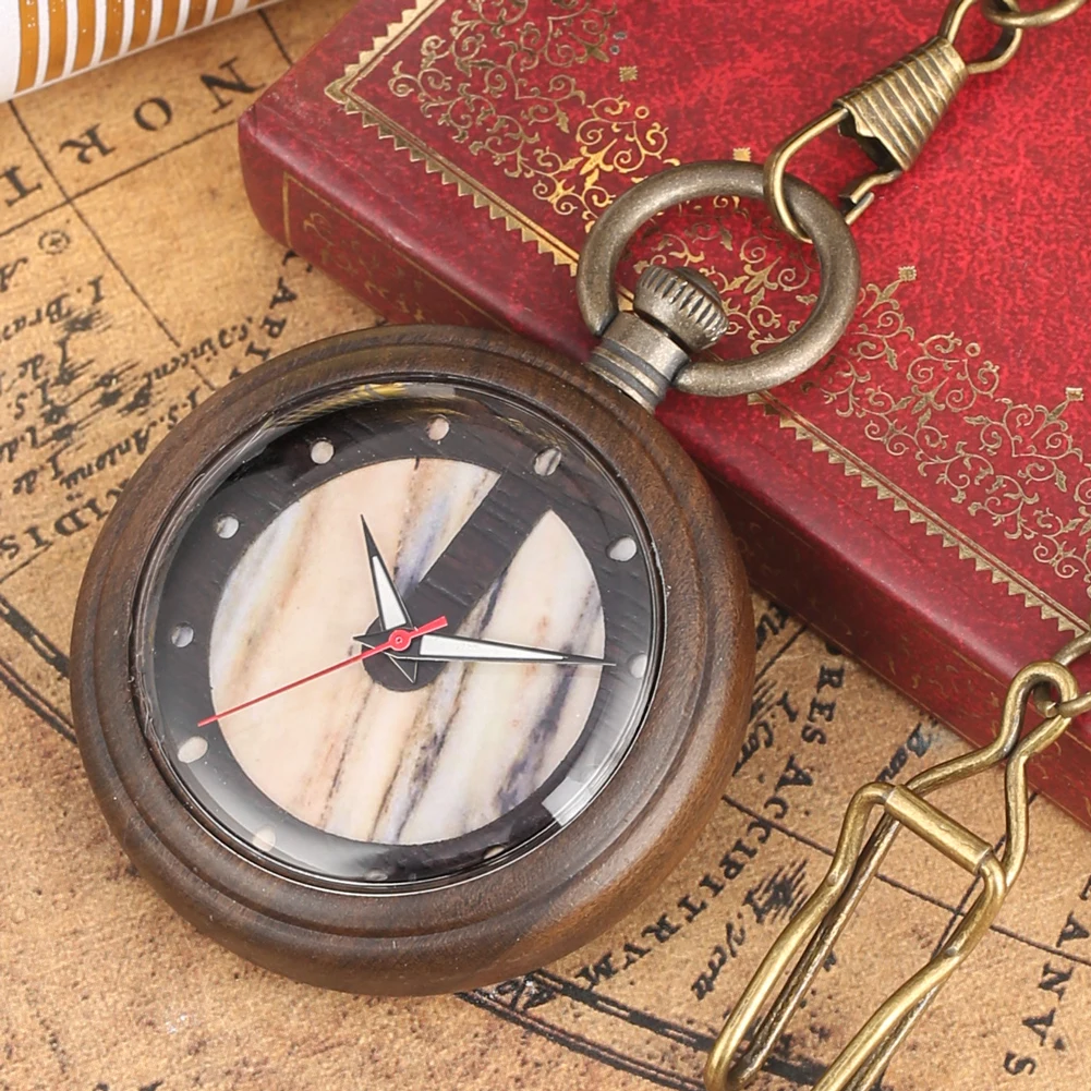 Повседневные деревянные кварцевые карманные часы со специальным мраморным