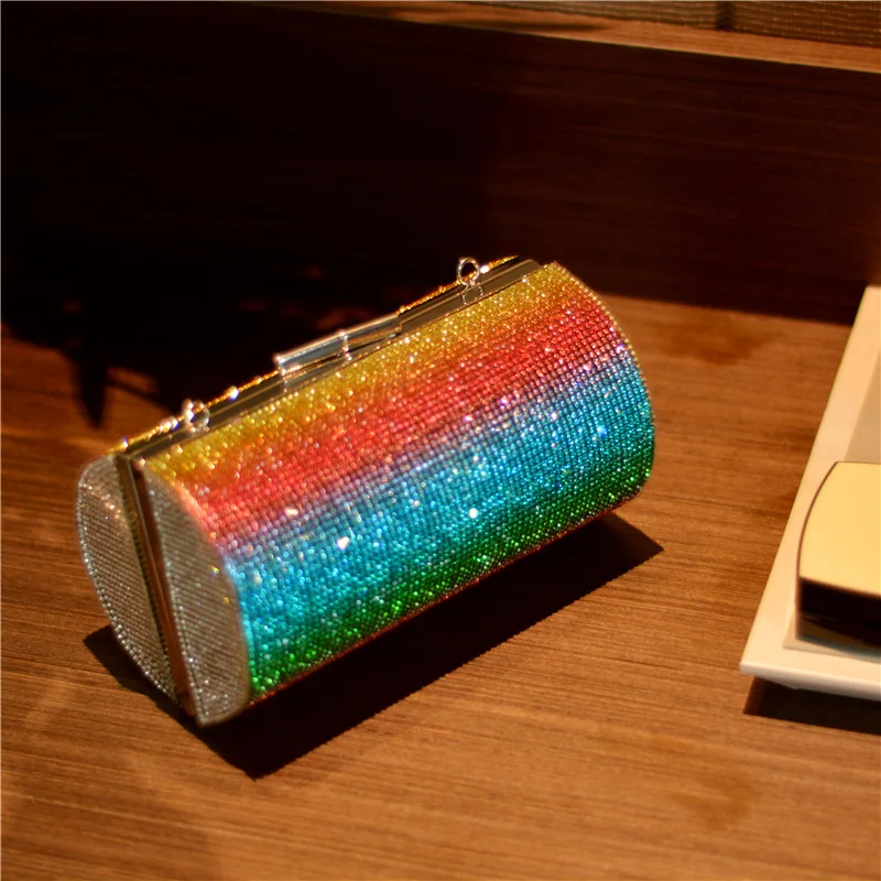 Oblique View of Luxy Moon Rainbow Cylinder Evening Bag