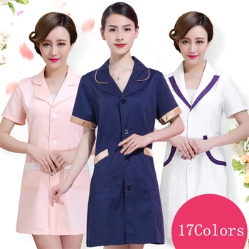 

Fashion Woman Short Sleeve Nurse Services Uniform Beauty Salon Pharmacy Medical Scrub Lab Coat Summer Hospital Doctor Gown