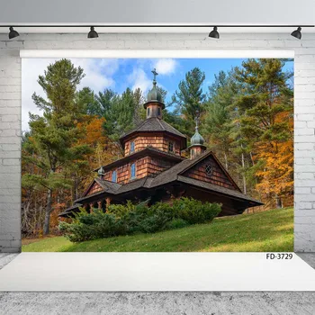 

Wedding Baby Child Photography Wooden Church Maple Forest Sky Beautiful Scenery Backdrop Photocall Photo Studio Background Props