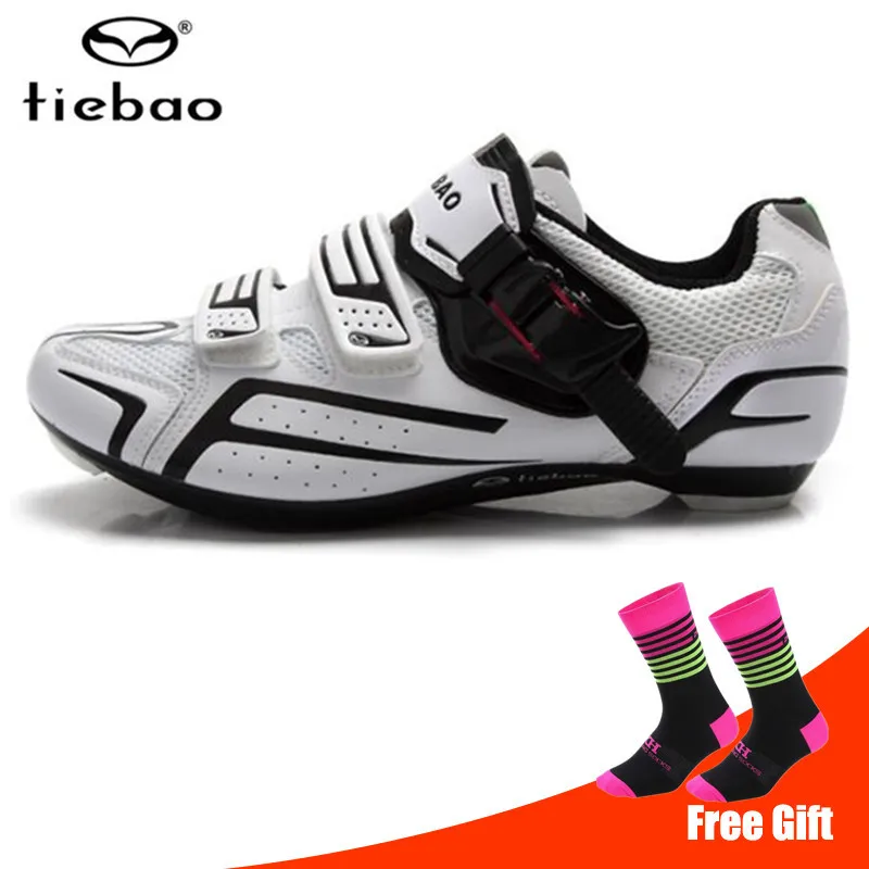add socks Tiebao pro, обувь для велоспорта, дорожные белые мужские кроссовки для женщин, набор педалей, самоблокирующиеся, обувь для езды на велосипеде, спортивная обувь суперзвезды - Цвет: add socks