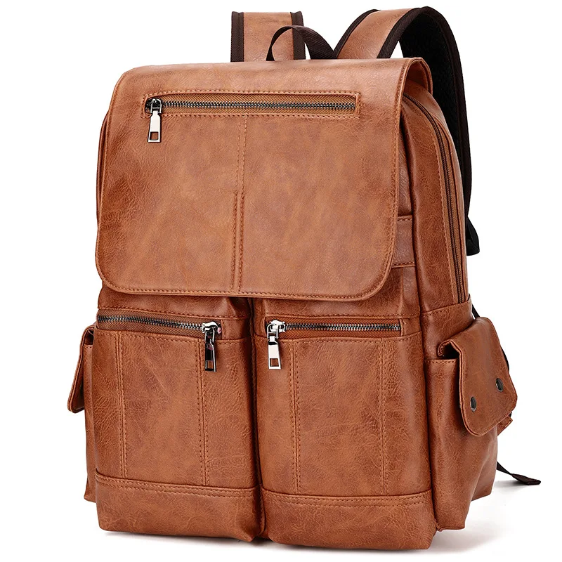 Fashion Luxury Brand Men Backpack Leather School Backpack Bag Students Waterproof Travel Bag Casual Leather Book bag Male