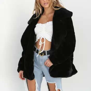 

2019 New Thick Plus Velvet Lambskin Coat Female New Solid Color Lapels Plush Coat Loose Casual Cardigan Women