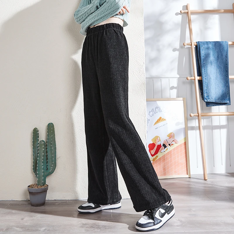 

Autumn and Winter New Corduroy Pants Women's High Waist Wide Leg Pants Loose Show Thin Black Casual Drape Fashion