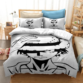 

Home Textile ONE PIECE Monkey D. Luffy Printed Bedding Set Anime Character Duvet Cover Set King Queen Double Size Bedclothes