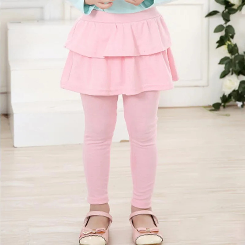 Новые стильные длинные штаны на подкладке для маленьких девочек Детские креативные однотонные штаны с фальш-вставкой из двух предметов, юбка зимние теплые леггинсы из хлопка для малышей - Цвет: Pink