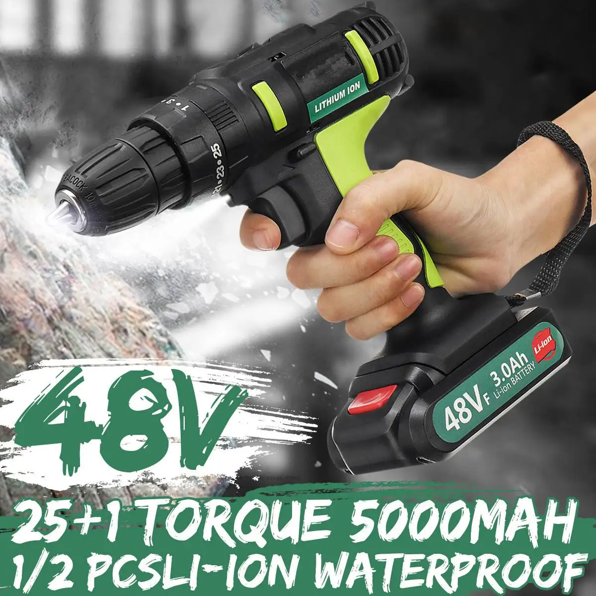 

48VF 5000Mah 3 In 1 Electric Screwdriver 2 Speed Rechargeable Battery Power Screwdriver Cordless Electric Drill 25+3 Torque Tool