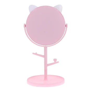 

1Pcs Makeup Mirror Detachable Storage Tray Base Cat Ear Design Rotating Vanity Mirror Makeup Mirror for Tabletop Home Office A35