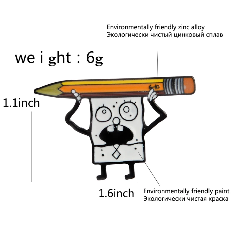 Брошь губка-Боб Губка Боб Карандаш эмаль броши смешная мультяшная пуговица значки значок аниме Ювелирные изделия Для Друзей Дети подарок Spille