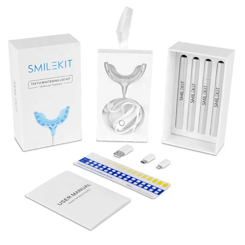 Portable Teeth Whitening Gel Kit 44% Non/Peroxide 4 Bleaching Pens Led Light Dental Tooth Whitener Oral Hygiene Tools | Красота и