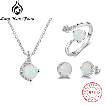 

Jewelry Sets for Women Dainty 925 Sterling Silver White Opal Ring Earrings Chain Necklace Wedding Jewelry Sets (Lam Hub Fong)