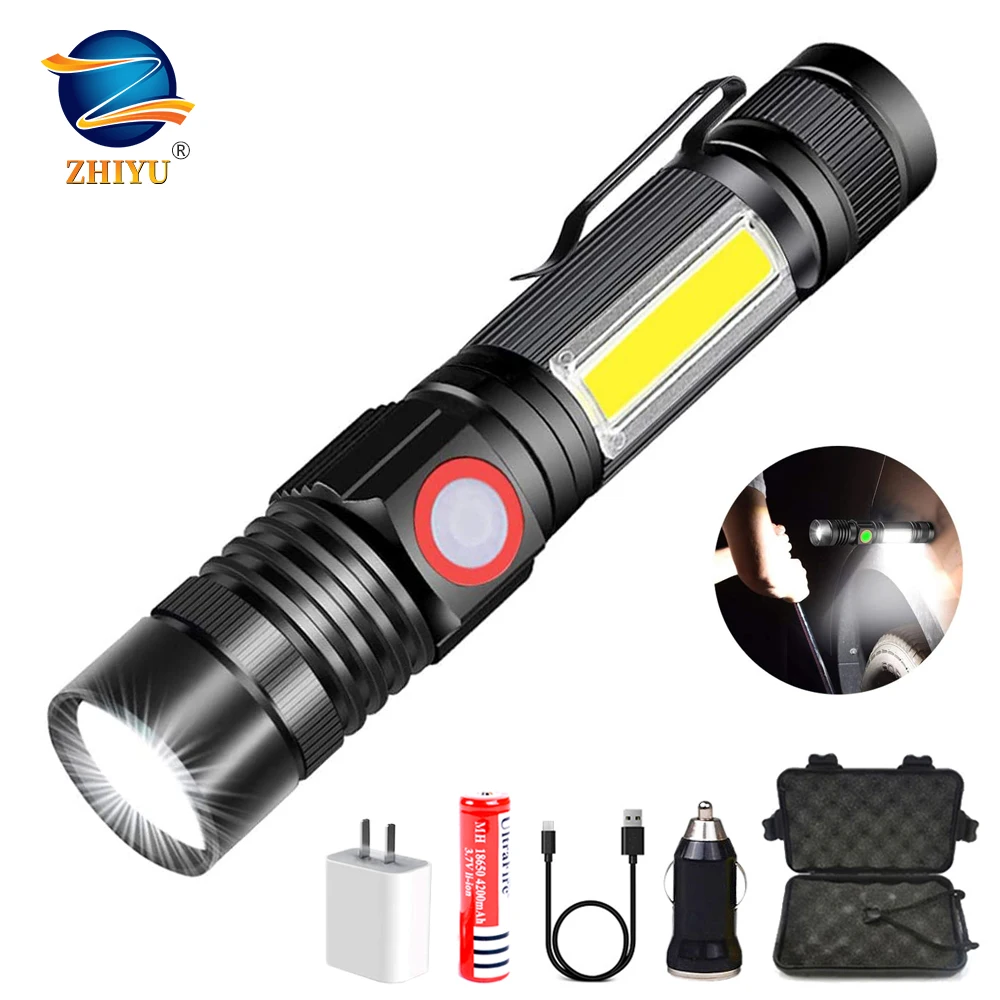 

ZHIYU Rechargeable LED Flashlight, Magnetic Lamp with Clip , Side Work Light, Bright, Zoomable LED Torch for Camping, Hiking