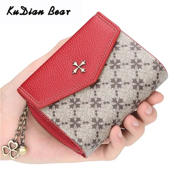 

KUDIAN BEAR Short Women Wallet Purse PU Leather Vintage Credit Card Holder Ladies Wallets Coin Pocket Carteras Mujer BIC187 PM49