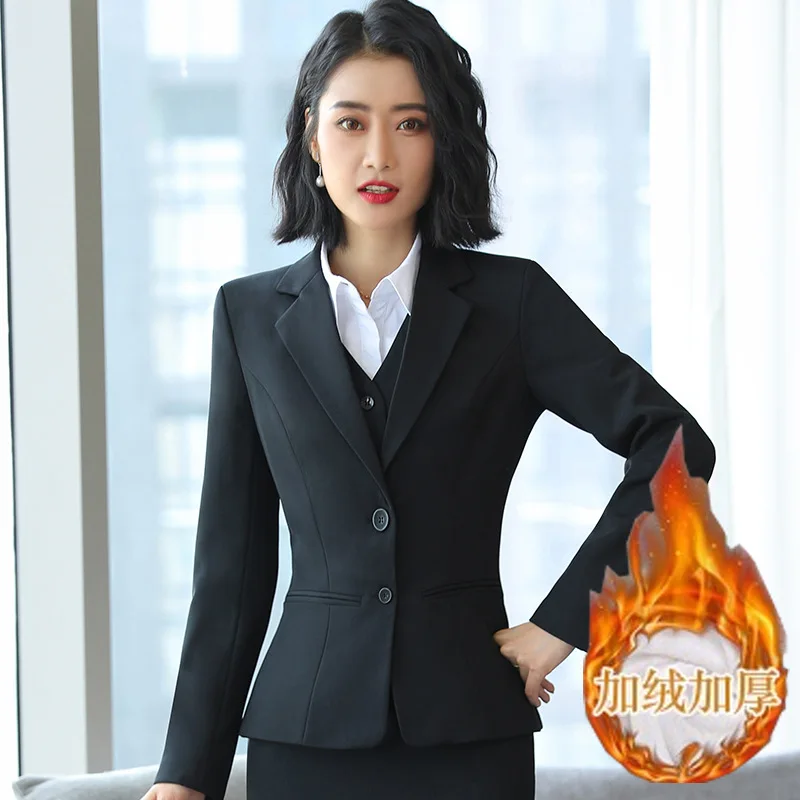

Plus Velvet Suit Women's 2018 Autumn And Winter New Style Career Warm Not Bloated Small Coat Elegant Interview Hotel Work Clothe